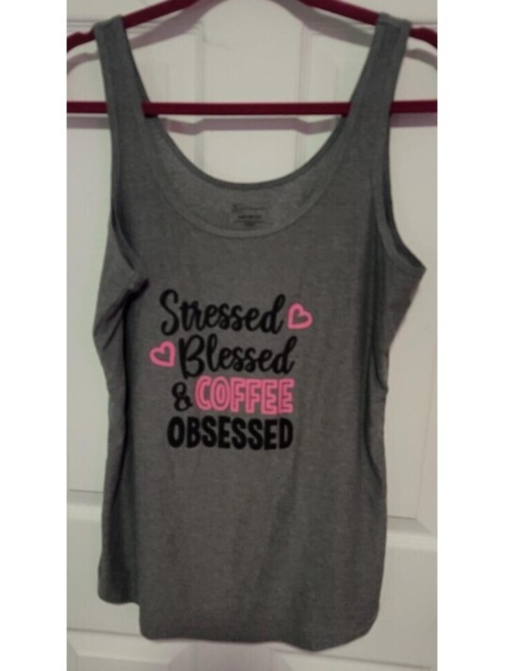 NO BOUNDARIES HEATGER GRAY TANK TOP 'STRESSED BLESSED & COFFEE OBSESSED' XXXL
